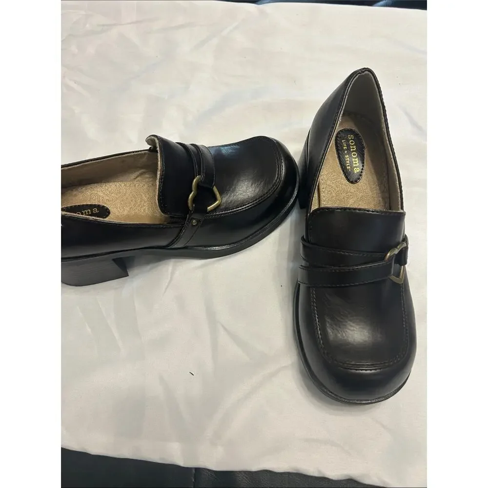 Sonoma Dark Brown girls Slip-On Loafers with Gold-Tone Accent
